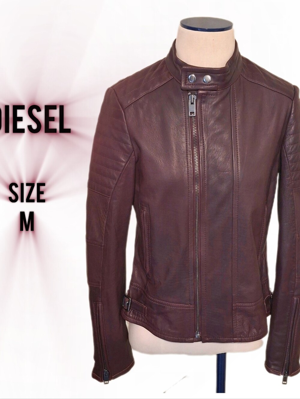 Diesel Purple Burgundy Lily Leather Moto Jacket